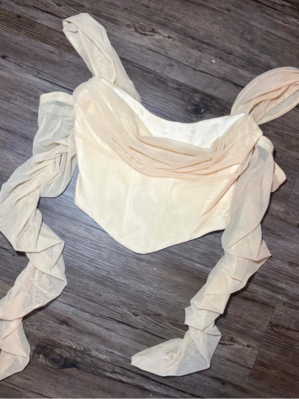 Oh Polly Sheer Draped Corset Top in Pale Peach
